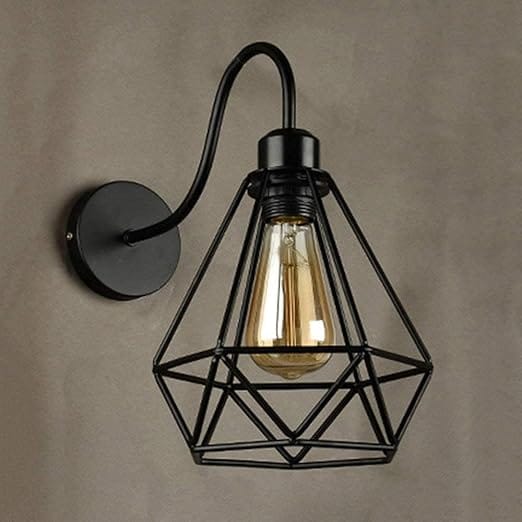 Vintage Wall Lamp Industrial Black Diamond Metal Cage Retro Living Room Wall Ceiling Lamp