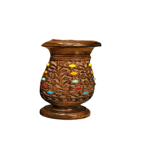 Handcrafted Wooden Vases Set - Floral Carvings