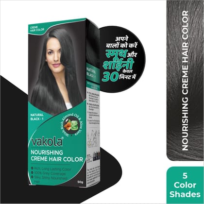 Vakola Natural Black Hair Color Cream – Pack of 1 (100ml) | Permanent, Long-Lasting Grey Coverage with Almond Oil & Aloe Vera