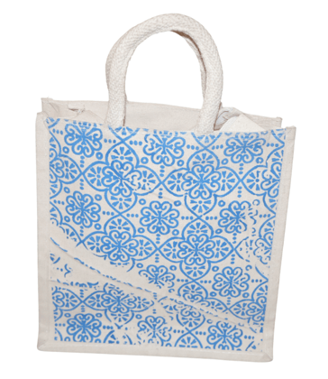 Blue Floral Patterned Eco-Friendly Tote Bag