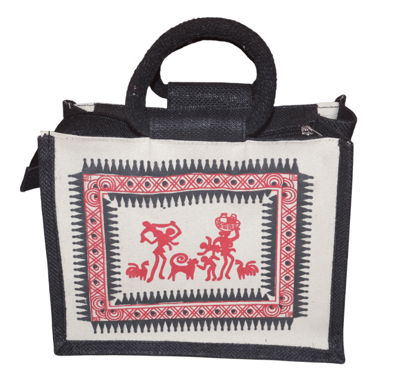 Tribal Art Jute Handbag - Eco-Friendly & Stylish Tote