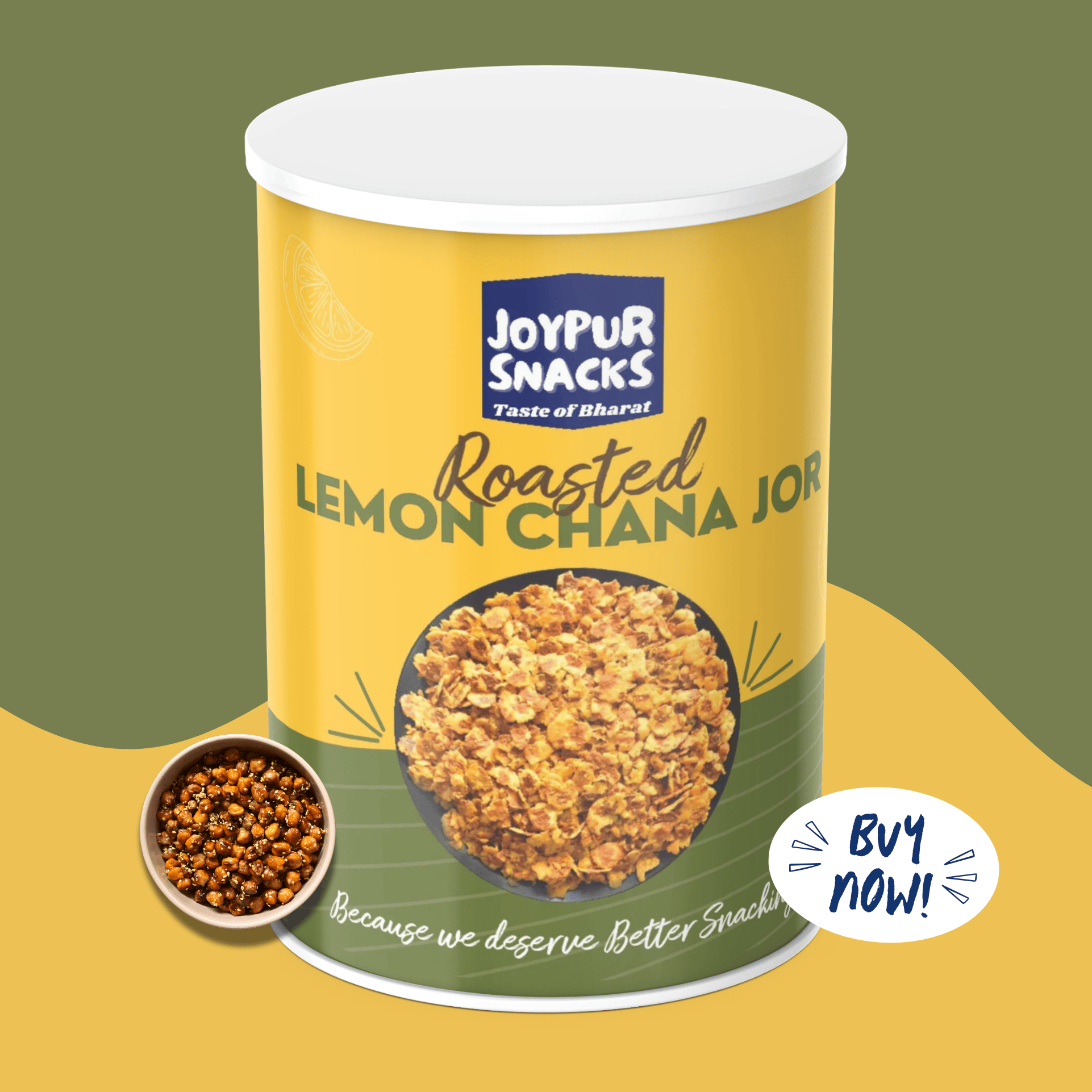 Joypur Snacks Roasted Lemon Chana Jor | Tangy, Zesty, & Crunchy | High Protein | Guilt-Free Snack | 90g