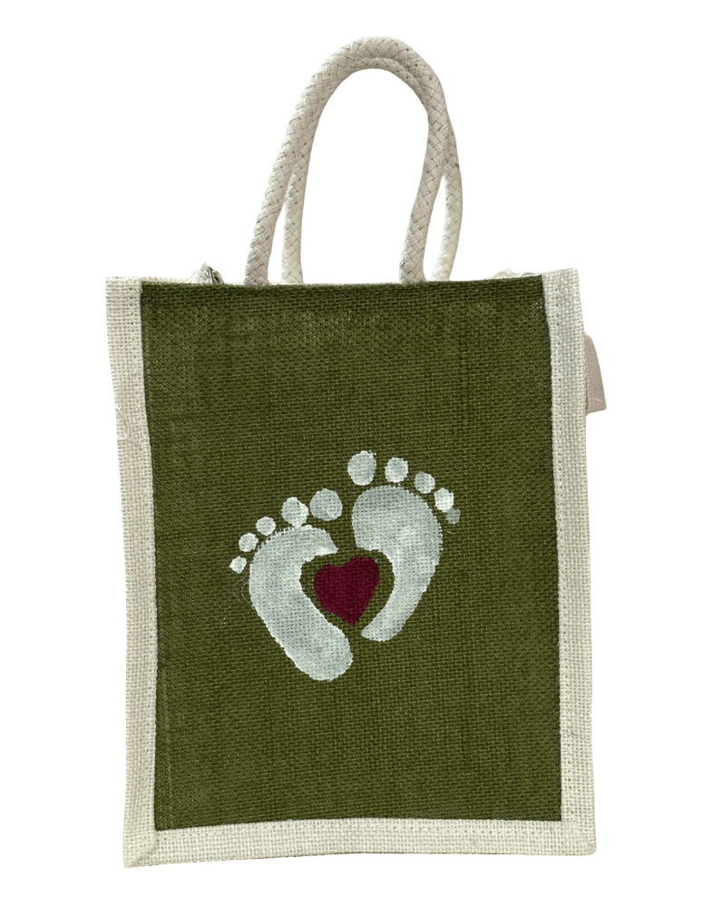 Baby Footprint Heart Jute Tote Bag - Eco-Friendly Gift (T) - Handbags | Buy online on ZillyBuy