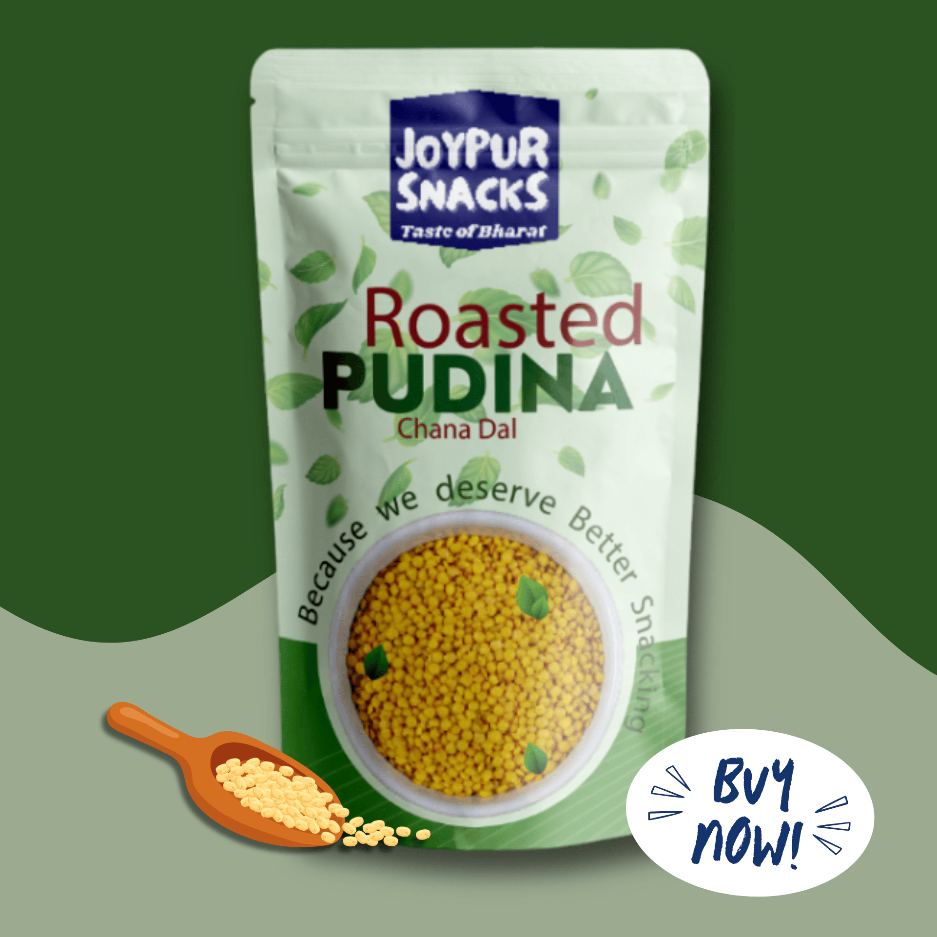 Joypur Snacks Roasted Pudina Chana Dal | Mint Flavored | High Protein | Healthy Crunchy Snack | No Frying | 200g