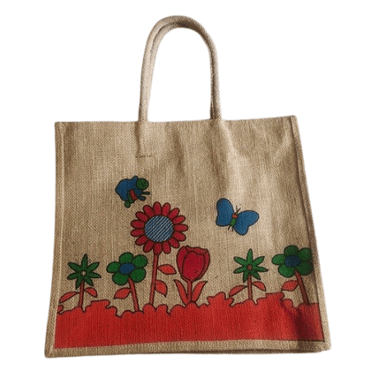 Floral Printed Jute Shopping Bag - Eco-Friendly Tote