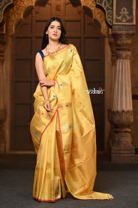 Parampara Premium ~ Gadwal Pure Silk Handloom Saree in Delight Yellow with Real Zari