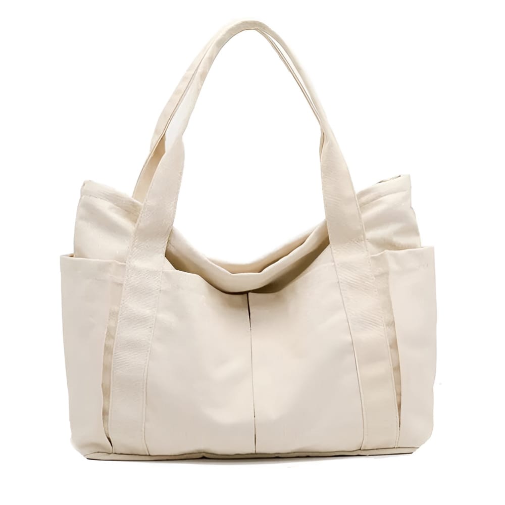 Miloy Large Oversized Canvas Tote Bag for Women, Inside Secret Pocket with Zip and Multi Pocket Bag for Shopping, Office & Daily Use Heavy Duty Tote Bags for Women, Beige, Pack of 1 - Handbags | Buy online on ZillyBuy