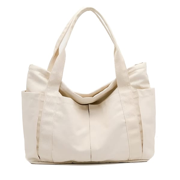 Miloy Large Oversized Canvas Tote Bag for Women, Inside Secret Pocket with Zip and Multi Pocket Bag for Shopping, Office & Daily Use Heavy Duty Tote Bags for Women, Beige, Pack of 1