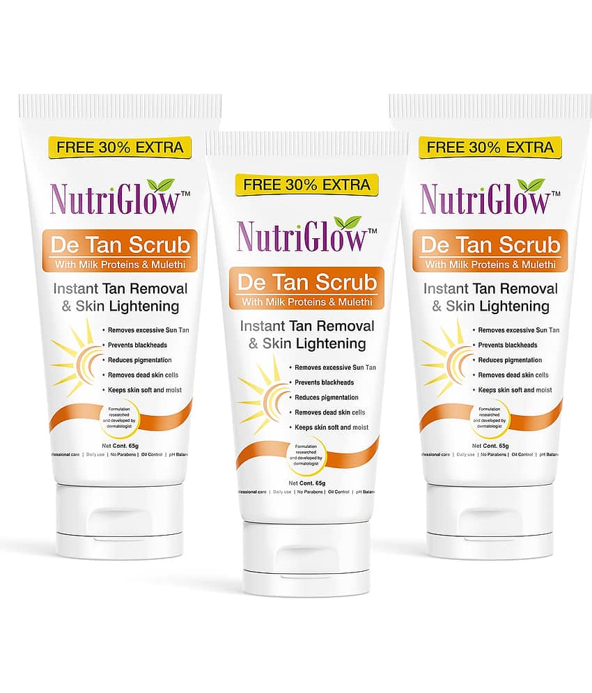 NutriGlow De Tan Scrub With Milk Protein & Mulethi For Deep Exfoliation, Tan Removal Treatment, Oily Prone Skin, 65gm (Pack of 3)