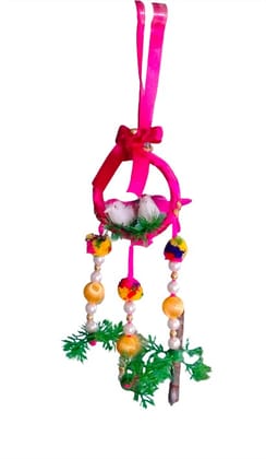 Handcrafted Birdcage Hanging Ornament with Birds and Pearls