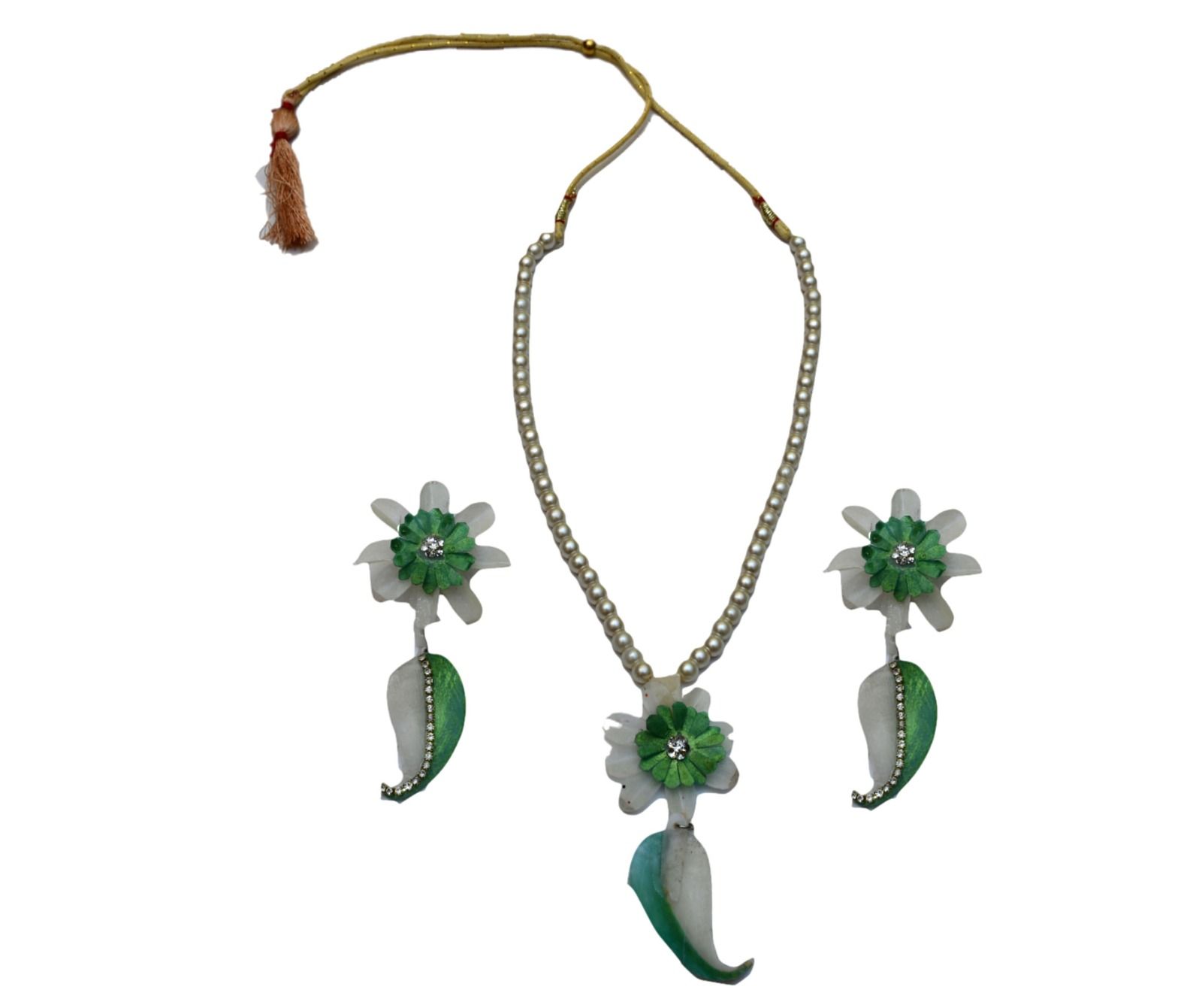 Handmade Fish Scale Pendant Set with Earrings | Paisley Design | Green