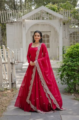 Desirable Women's gown Made With Faux Blooming Fabrics and Designer Embroidered Dupatta-M
