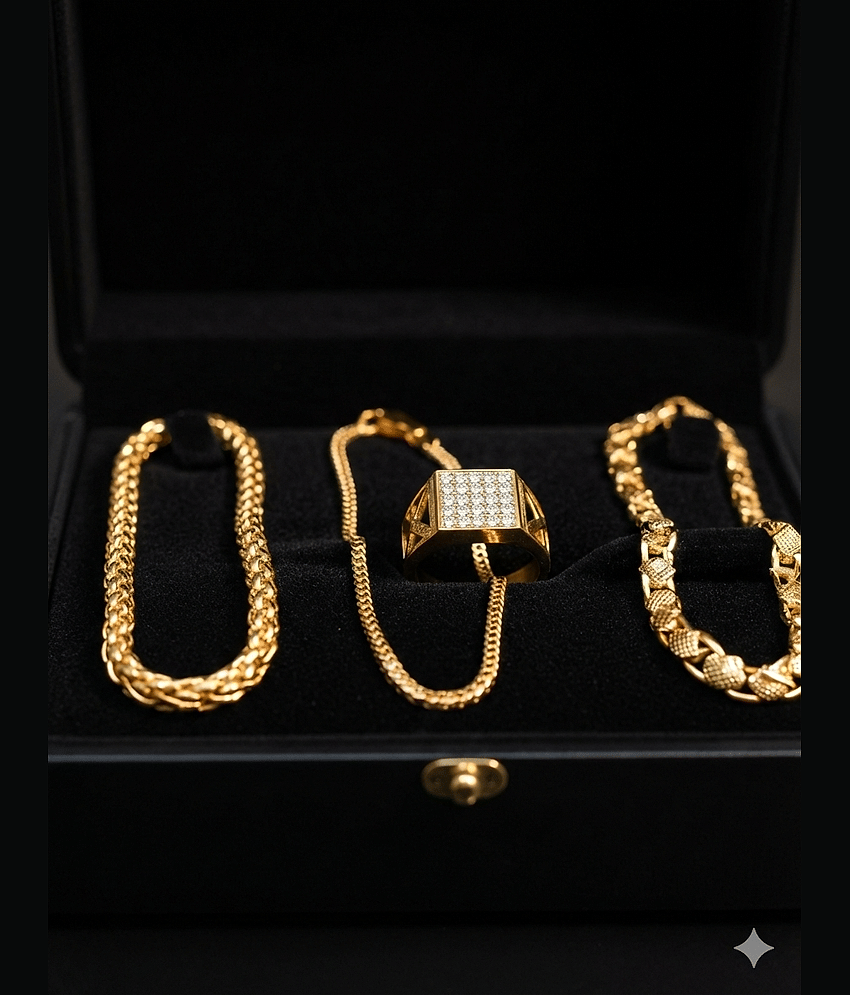 Fadiso Fashion Gold Plated Chains Combo ( Set of 4 )