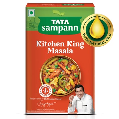 Tata Sampann Kitchen King Masala with Natural Oils, 100g, Crafted by Chef Sanjeev Kapoor, With Chefs Exclusive Tip, Rich Aroma & Flavour Tata Sampann Kitchen King Masala with Natural Oils, 100g, Crafted by Chef Sanjeev Kapoor, With Chefs Exclusive Tip, Rich Aroma & Flavour