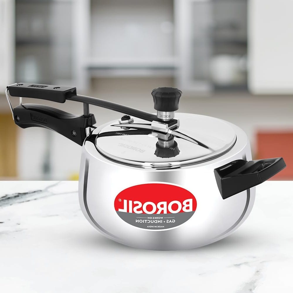 Borosil Pronto Tri Ply 5 L Pressure Cooker with Stainless Steel Lid | Inner Lid Cooker | Gas & Induction Compatible