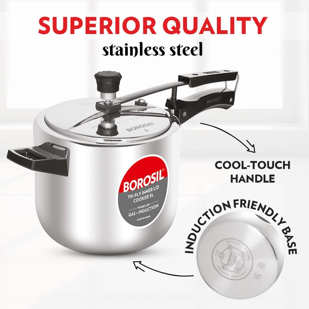 Borosil SS Triply Inner Lid Cooker 5L