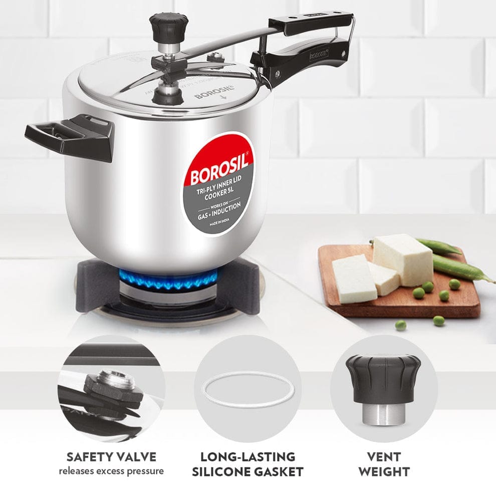 Borosil SS Triply Inner Lid Cooker 5L