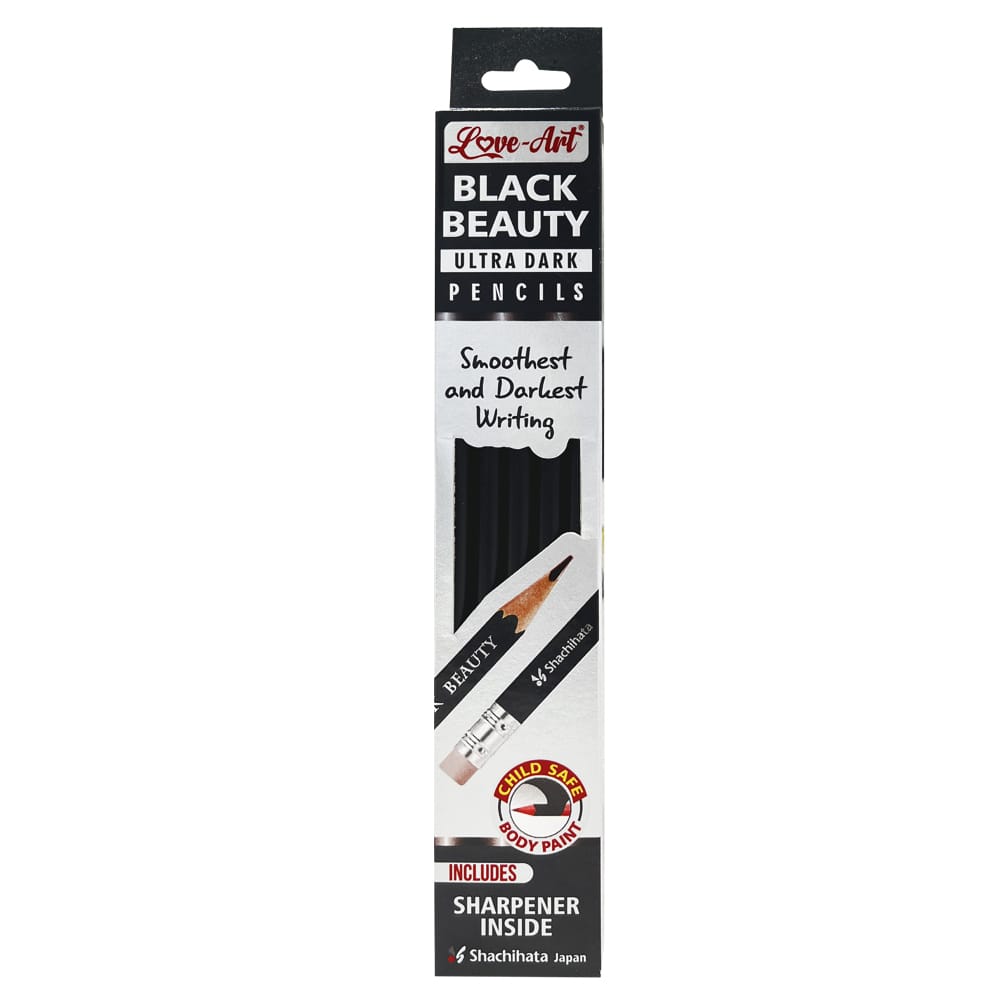 Love-Art Black Beauty Ultra Dark Pencils Rubber Tip, Hexagonal Body for Strong Grip, Extra Ultra Dark, Good Handwriting, Soft Wood for Easy Sharpening, Free Sharpener (Pack of 10 Pencils)