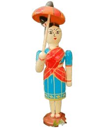 Handcrafted Wooden Indian Doll with Umbrella