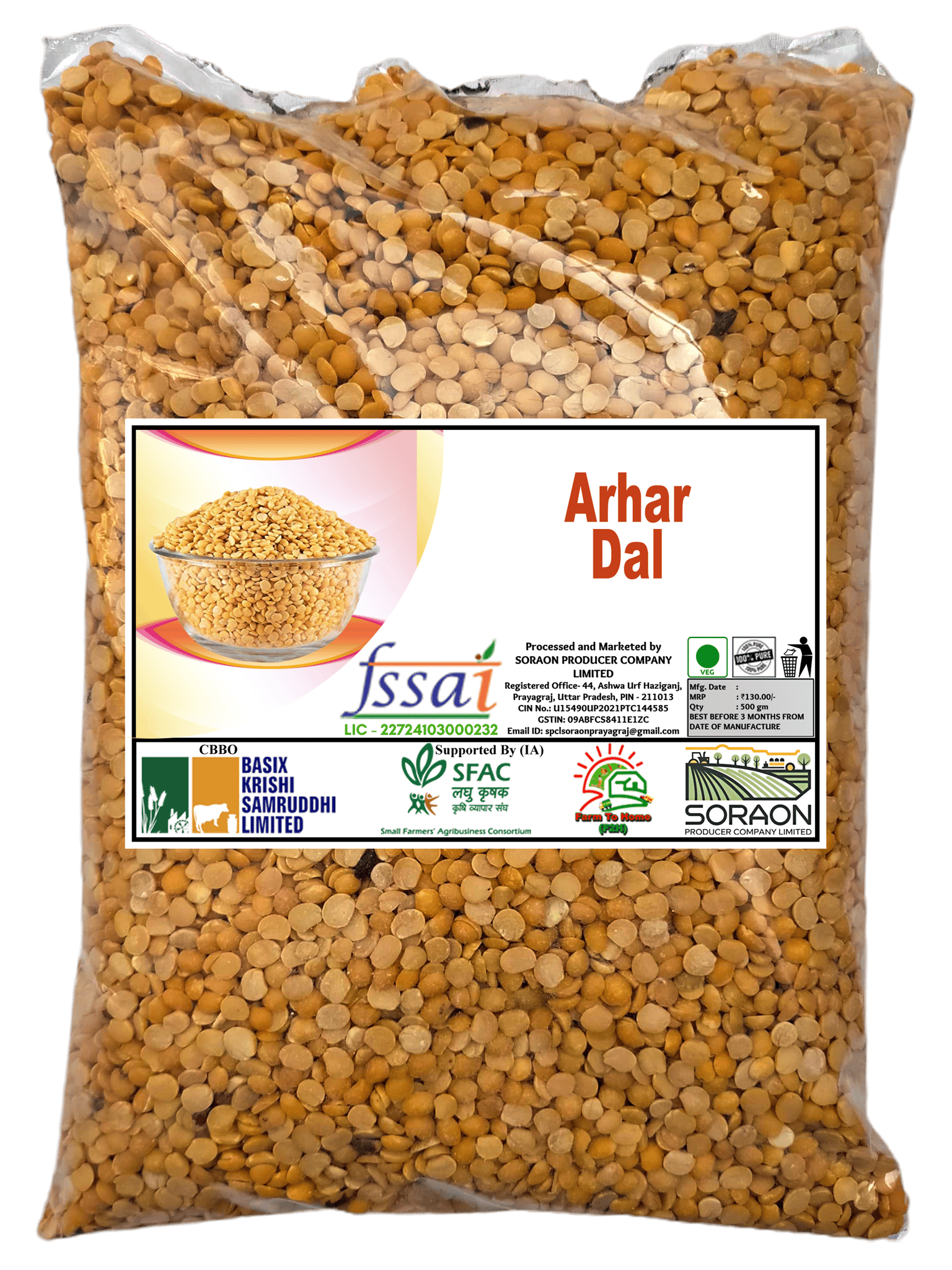 Arhar Dal, 500g, 100% Pure
