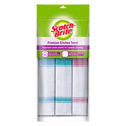 Scotch-Brite Cotton Kitchen Towels (Green, Pack of 3)