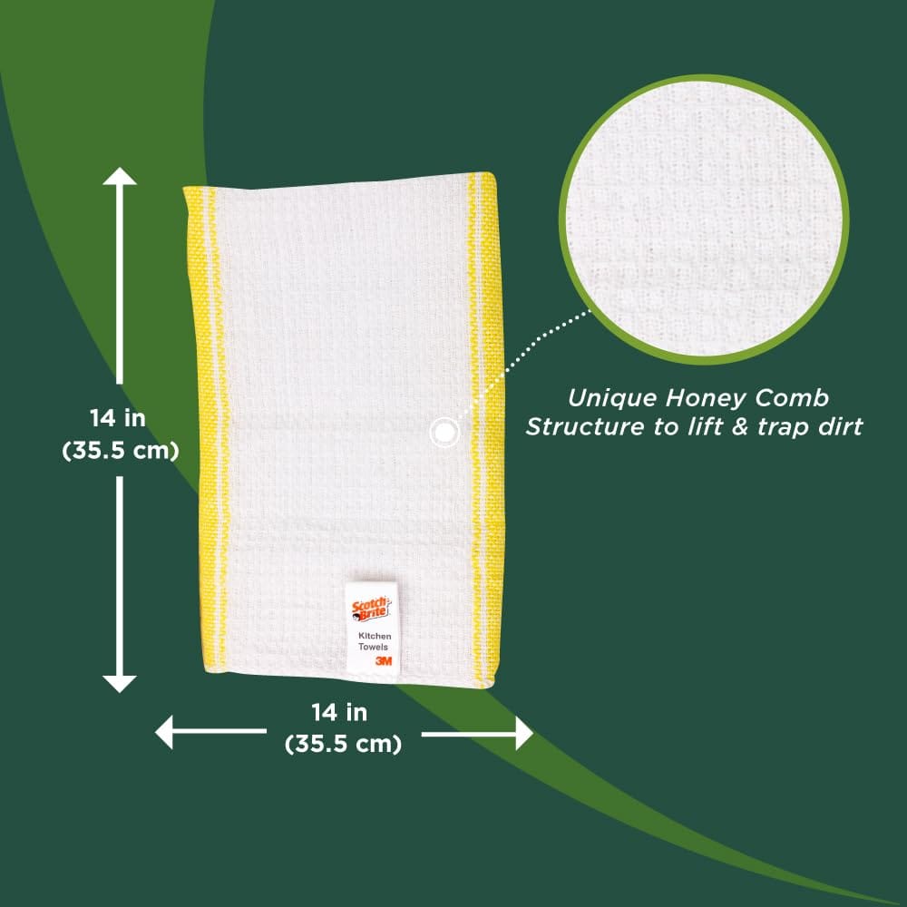 Scotch-Brite Cotton Kitchen Towels (Green, Pack of 3)