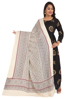 Amrozia Ajrakh Block Print Rayon Dupatta for Women (OffWhite) Amrozia Ajrakh Block Print Rayon Dupatta for Women (OffWhite)