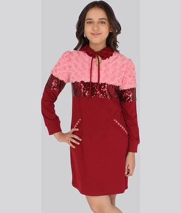Cutecumber Cotton Blend Shift Dress For Girls ( Pack of 1 , Maroon )