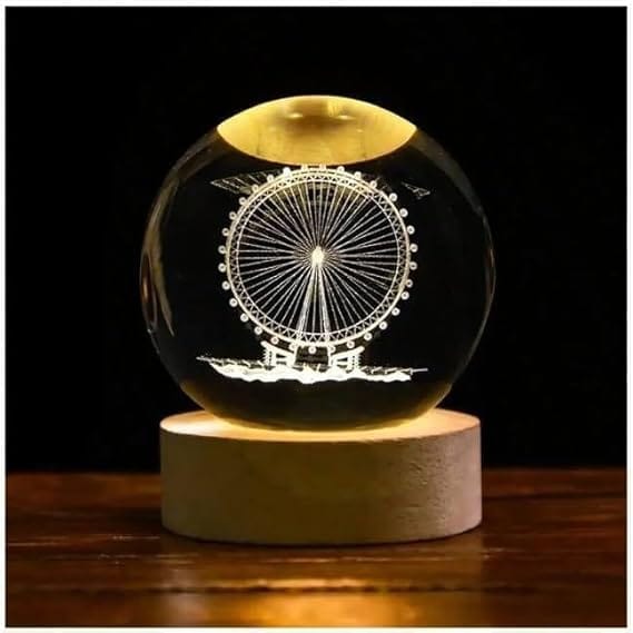3D Crystal Ball Night Light, Crystal Earth Ball Night Lamp with Wooden Base Fantasy Decoration Crystal Ball LED Night Light Bedroom Decor ( Ferris Wheel )