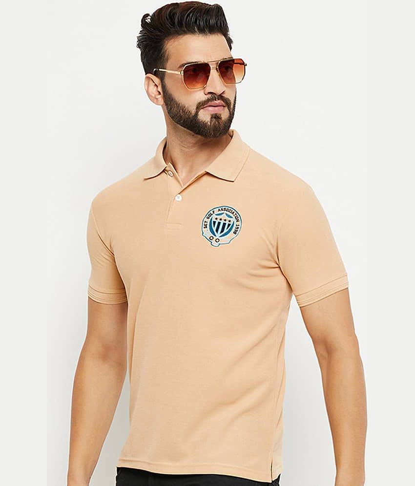 GET GOLF Pack of 1 Cotton Blend Regular Fit Solid Half Sleeves Men's Polo T Shirt ( Beige )