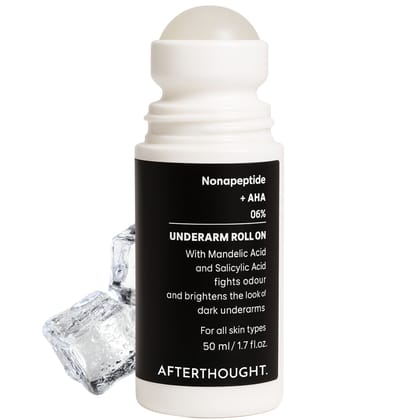 Afterthought 6% Nonapeptide + AHA Underarm Roll-On, Controls Underarm Odour and Fades Darkness, Fragrance Free, Made for Women & Men, All Skin Types, 50 ml