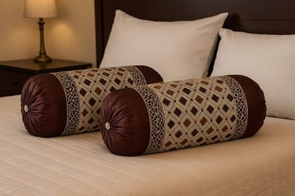 Burgundy Decorative Bolster Pillows with Geometric Pattern