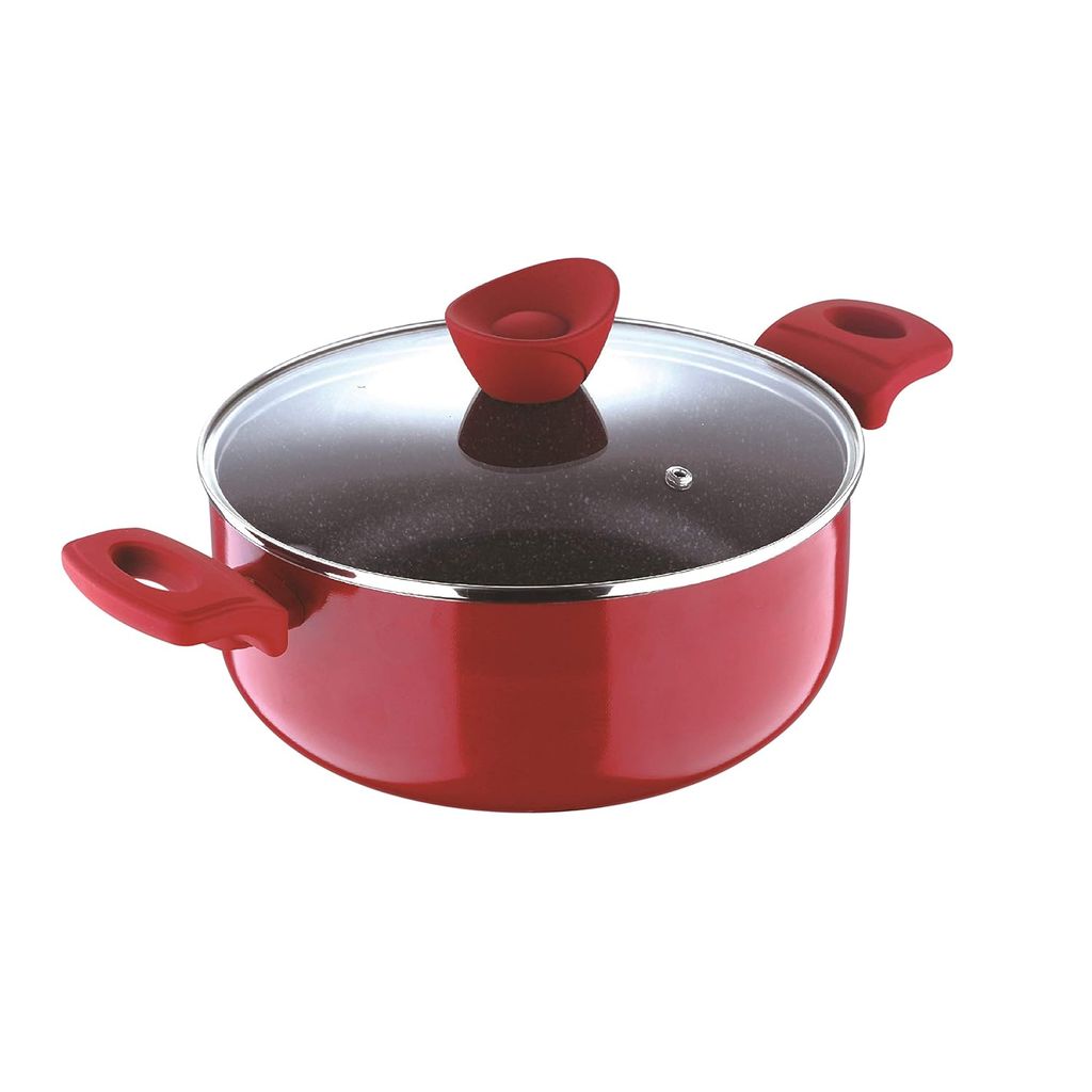Bergner Bellini Plus 5 Layer Marble Non Stick Casserole with Glass Lid, 22 cm, 3.6 LTR, Induction Base, (PFOA Free), Red - Cookware | Buy online on ZillyBuy