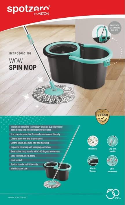 Spotzero By Milton WOW Spin Mop With Extendable Mop Handle With 360 Degree Movement