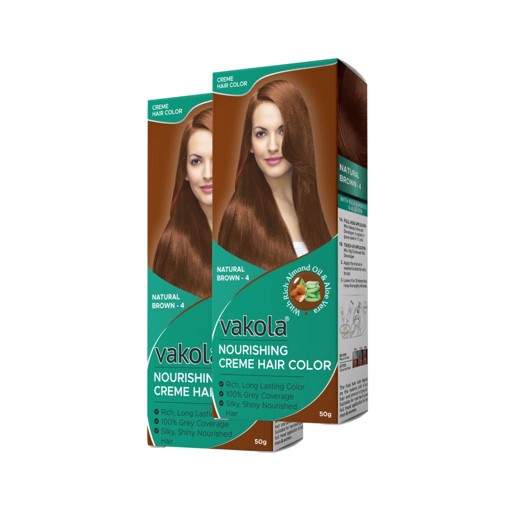 Vakola Natural Brown Hair Color Cream – Pack of 1 (100ml) | Permanent, Long-Lasting Grey Coverage with Almond Oil & Aloe Vera