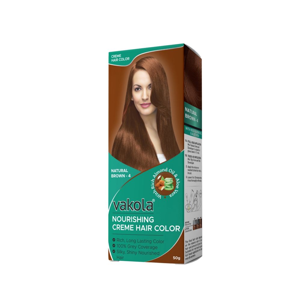 Vakola Natural Brown Hair Color Cream – Pack of 1 (100ml) | Permanent, Long-Lasting Grey Coverage with Almond Oil & Aloe Vera