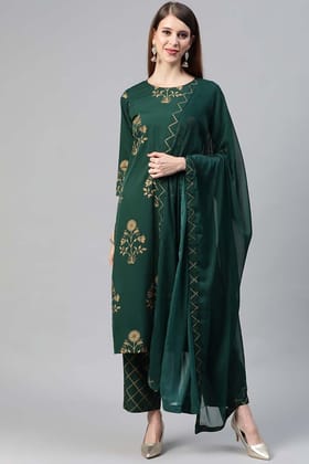 Green Polyester Ethnic Motifs Straight Suit Set PKSKD1040