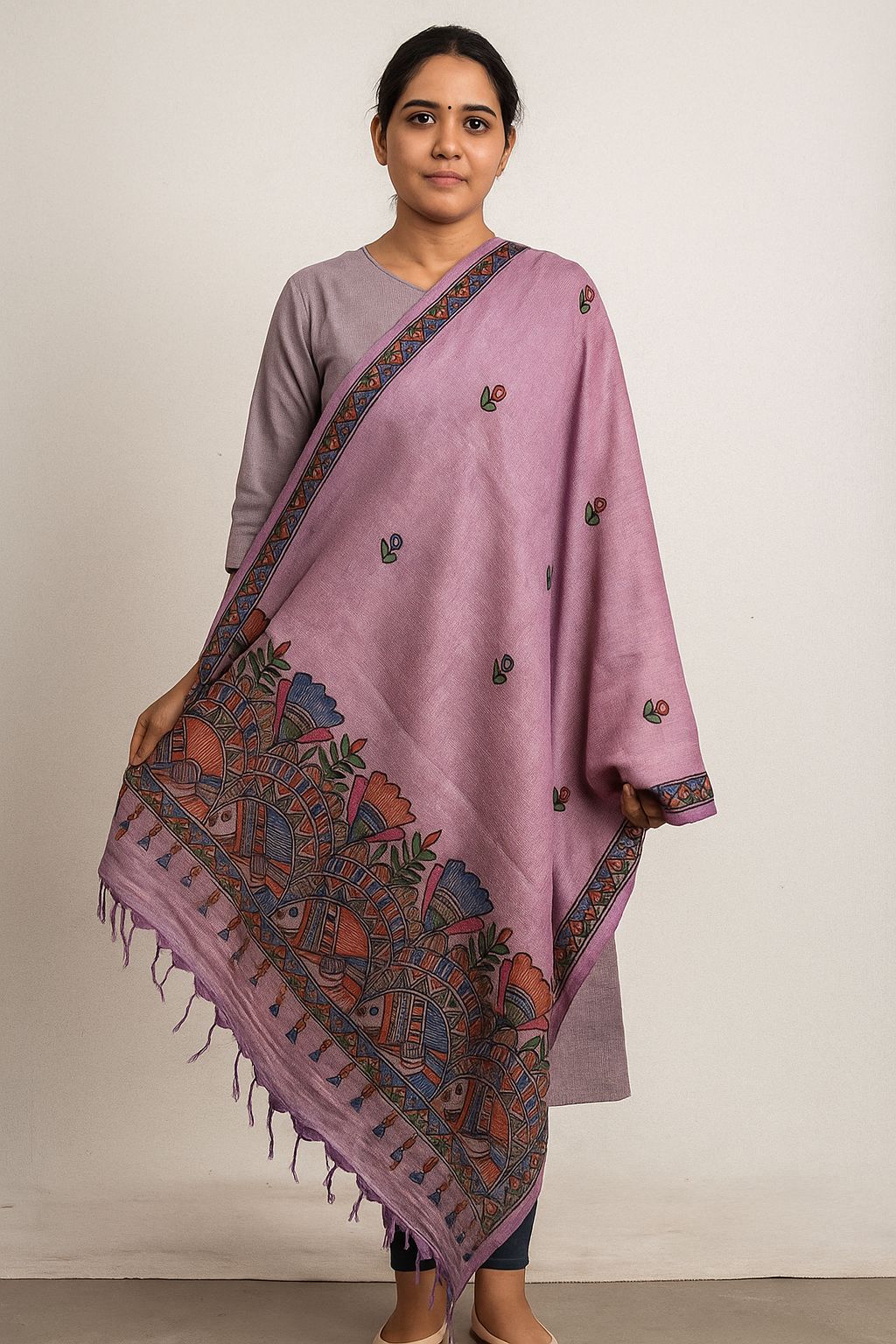 Handloom Stole with Hand-Painted Design