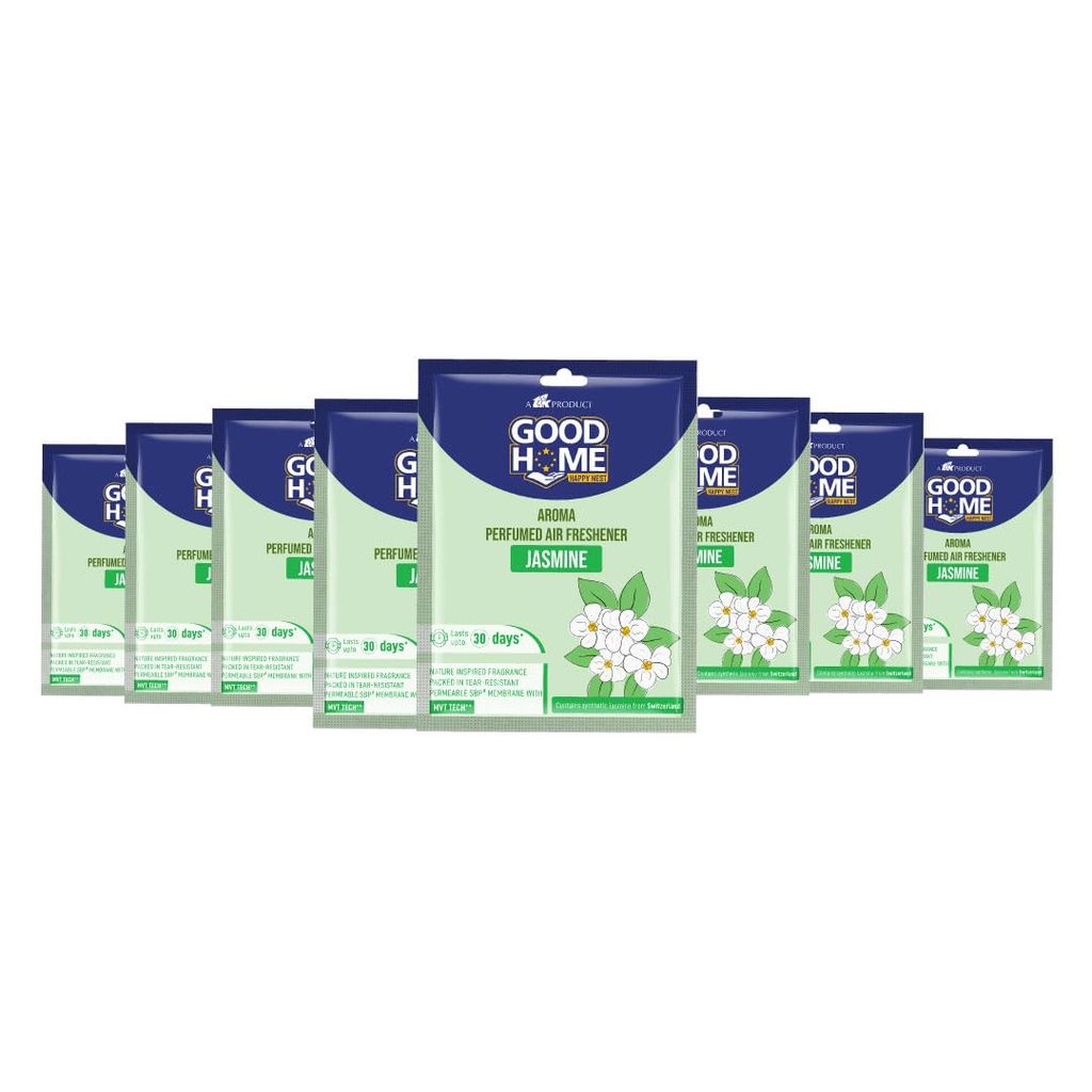Good Home Aroma Perfumed Air Freshener Jasmine Fragrance | For Bathroom, Car & Wardrobe | Lasts Up to 30 days | Pack of 8 (80g)