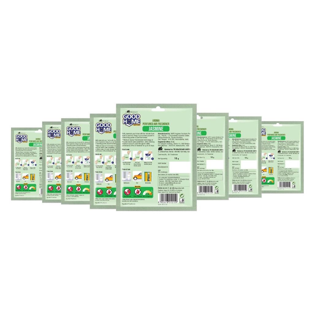 Good Home Aroma Perfumed Air Freshener Jasmine Fragrance | For Bathroom, Car & Wardrobe | Lasts Up to 30 days | Pack of 8 (80g)