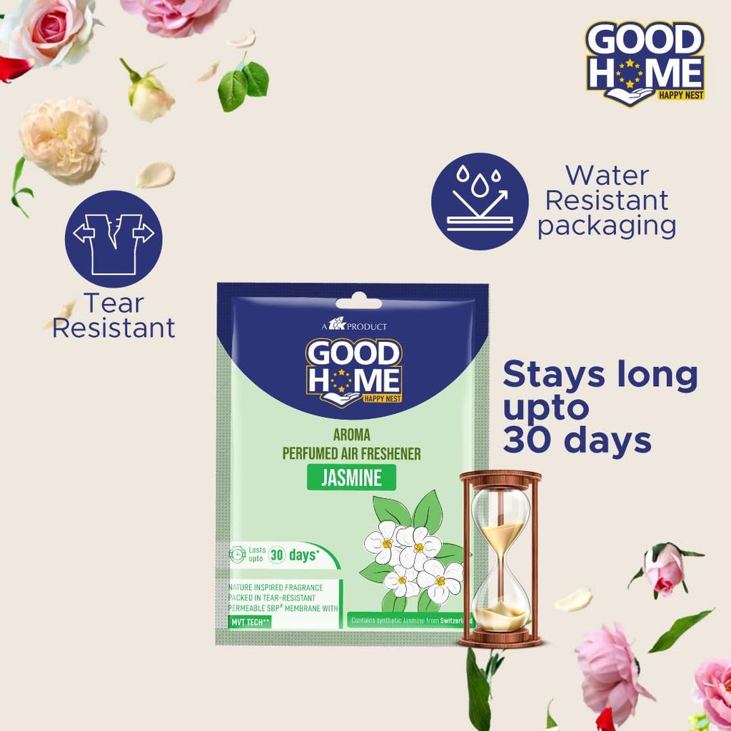 Good Home Aroma Perfumed Air Freshener Jasmine Fragrance | For Bathroom, Car & Wardrobe | Lasts Up to 30 days | Pack of 8 (80g)