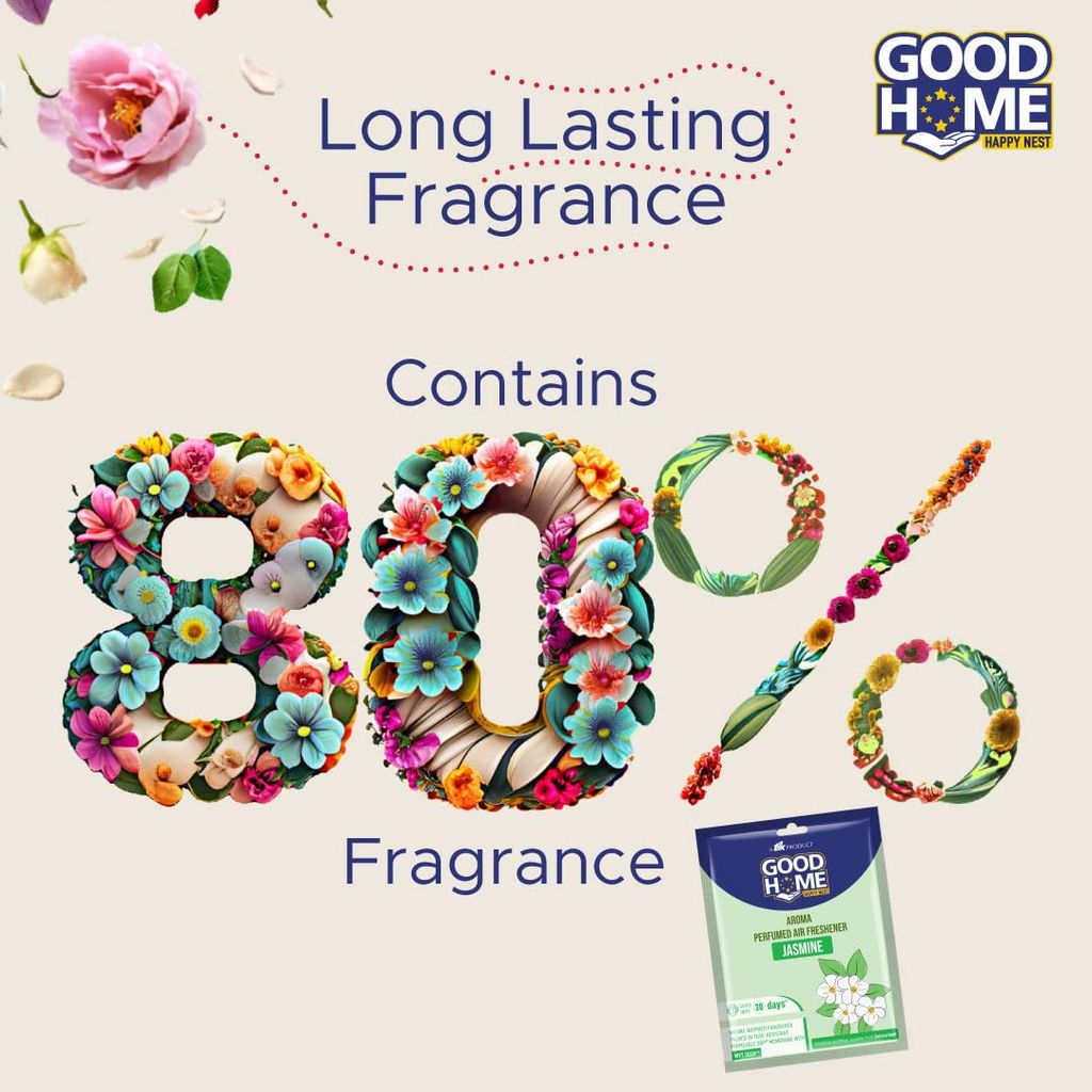 Good Home Aroma Perfumed Air Freshener Jasmine Fragrance | For Bathroom, Car & Wardrobe | Lasts Up to 30 days | Pack of 8 (80g)