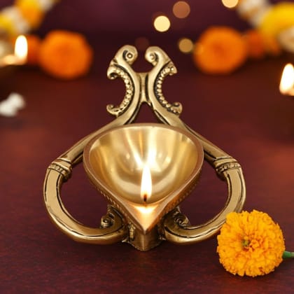 Brass Table Decor Oil Lamp Deepak  - Handmade Brass Diya for Home Temple, Height : 2 Inch (BSMAS1161 A)