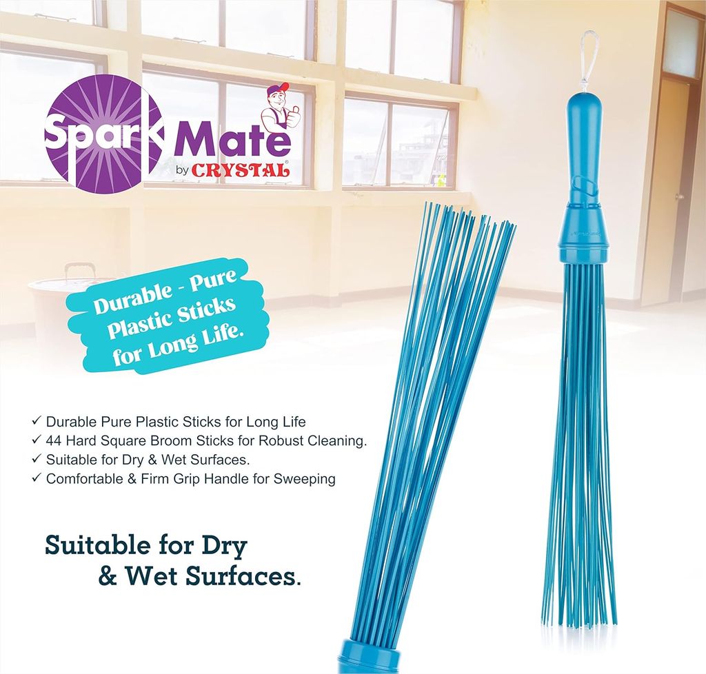 Sparkmate By Crystal Kharata/Plastic Stick Broom/Jhadu for Home and Bathroom Cleaning, Assorted, Hard Floor