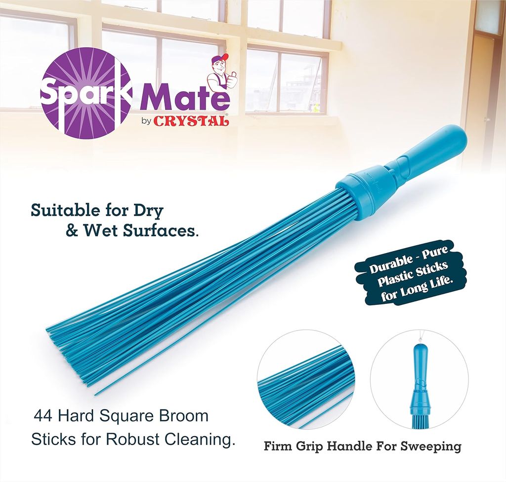 Sparkmate By Crystal Kharata/Plastic Stick Broom/Jhadu for Home and Bathroom Cleaning, Assorted, Hard Floor