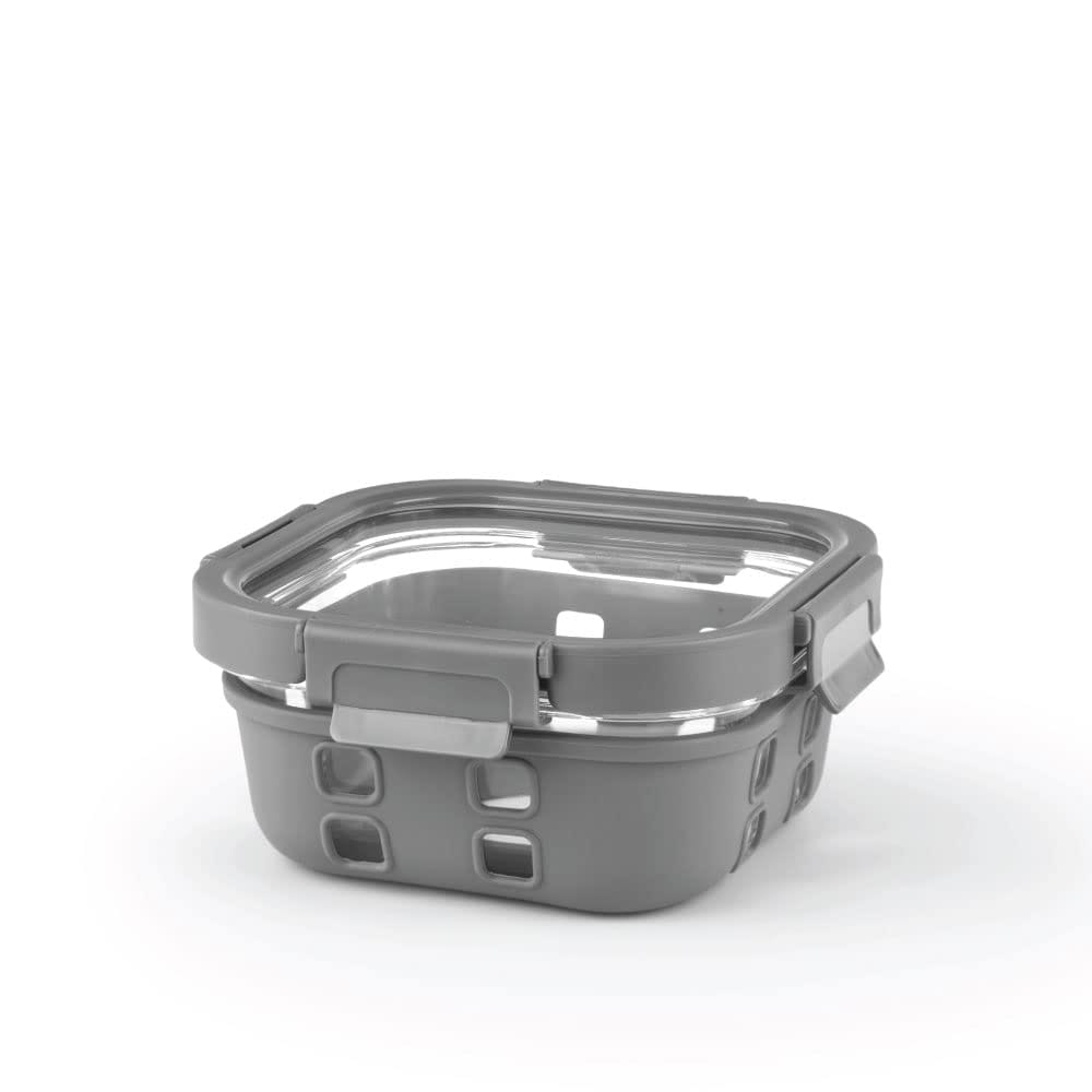 Borosil Klip N Store Plus 800 ml Square Glass Food Storage Container with Air Tight Glass Lid | Transparent