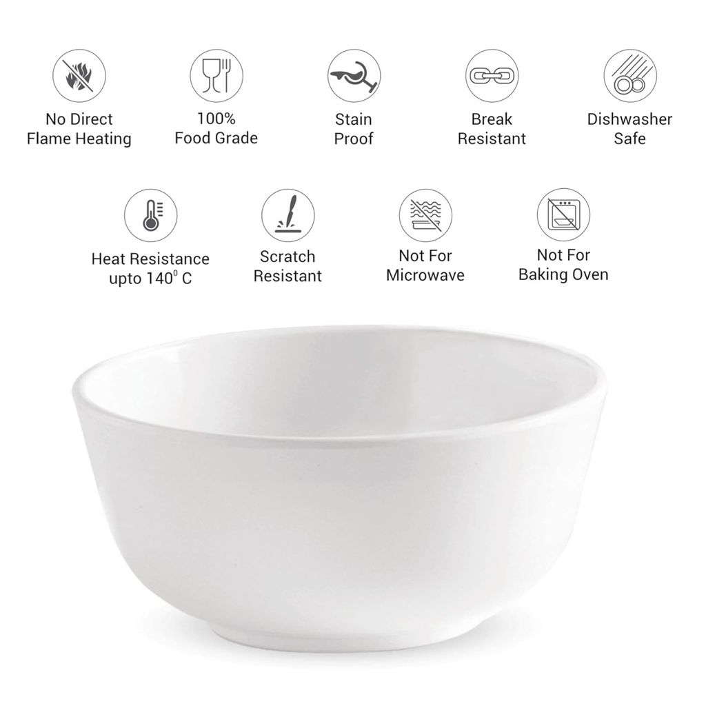 Milton Lissome Veg Soup Melamine Bowl Set of 6, (4") 240 ml Each, White | Easy to Clean | Durable Veg Bowl | Break Resistant