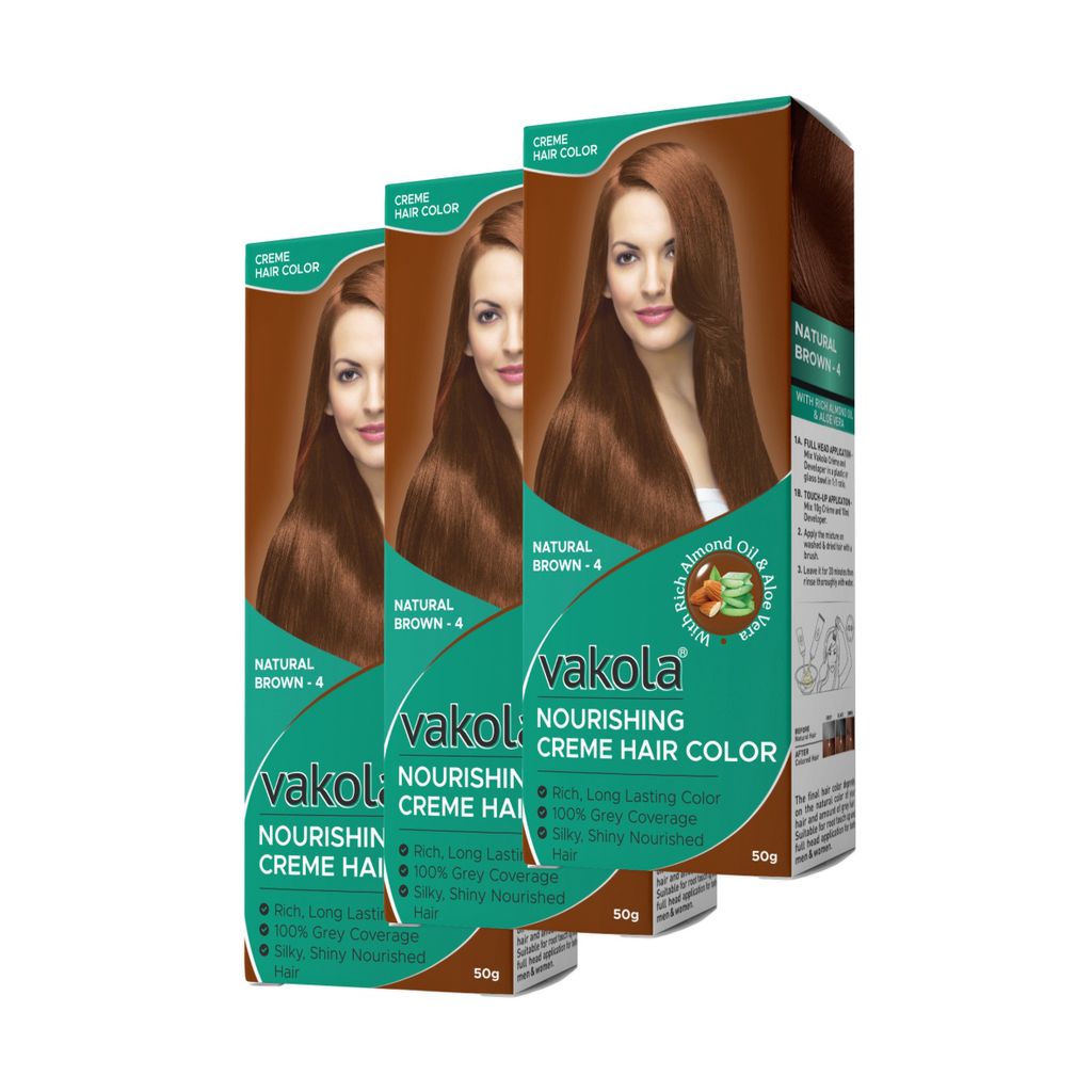 Vakola Natural Brown Hair Color Cream – Pack of 1 (100ml) | Permanent, Long-Lasting Grey Coverage with Almond Oil & Aloe Vera