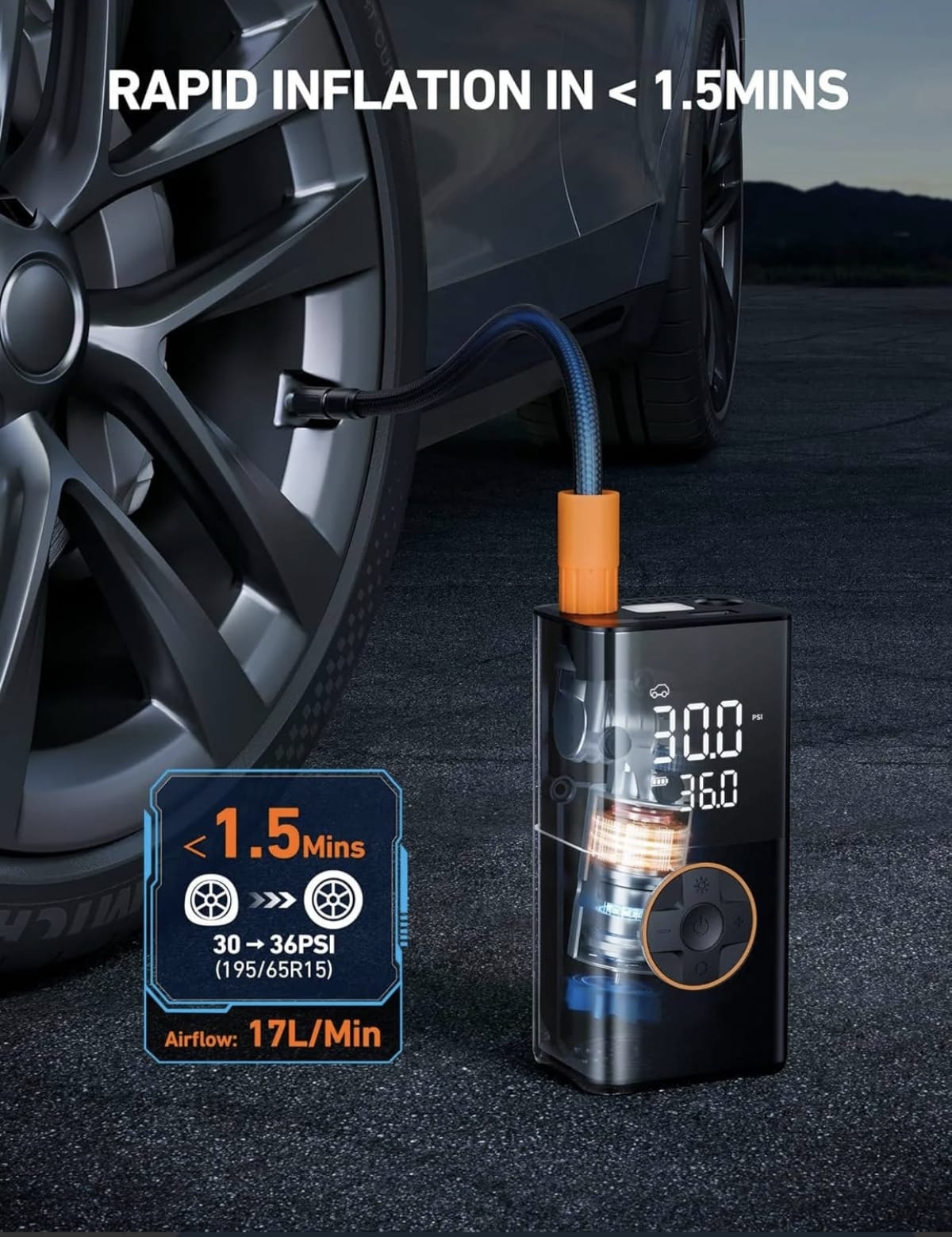 AUSHA A3 Cordless Tyre Inflator | 150 PSI Air Pump with 4000mAh Power Bank & Auto Shut-Off