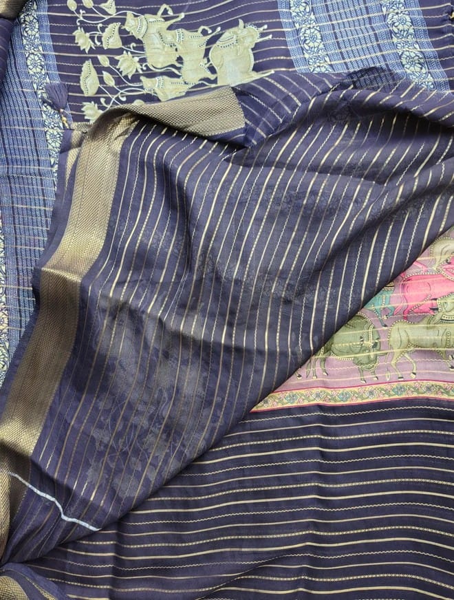 Black Saree with Traditional Motif and Golden Border